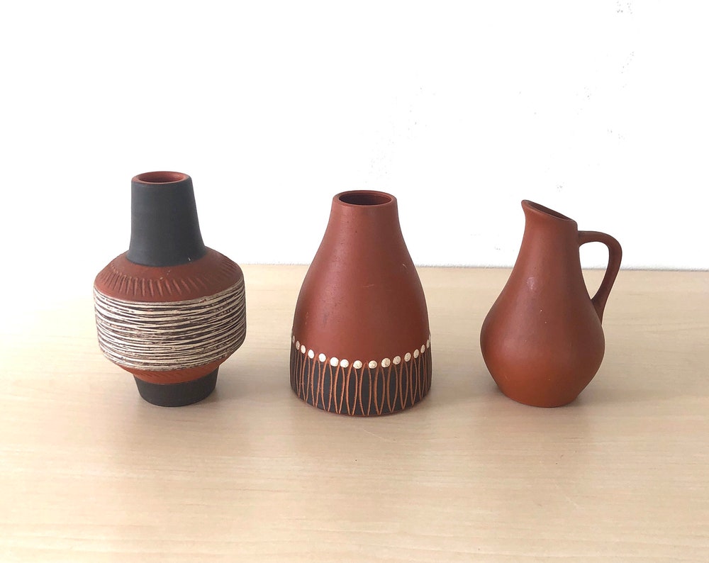 Mini vase collection for offshoots, German ceramics, handmade, terracotta, set
